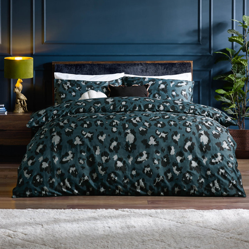 True Leopard Cotton Blend Animal Print Duvet Cover Set with Pillowcases Included, Double Duvet Cover Set + 2 Pillowcases