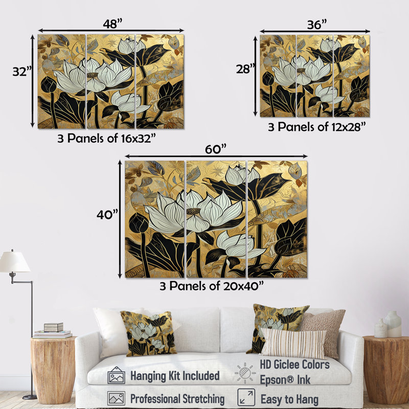 Anthony - ensemble d'art mural Lotus, Toile tendue, H 32 po x l 48 po x P 1 po