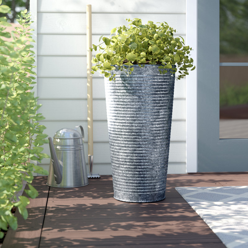 Ribbed Metal Planter, Grey, 32Hx 28Wx 28cmD