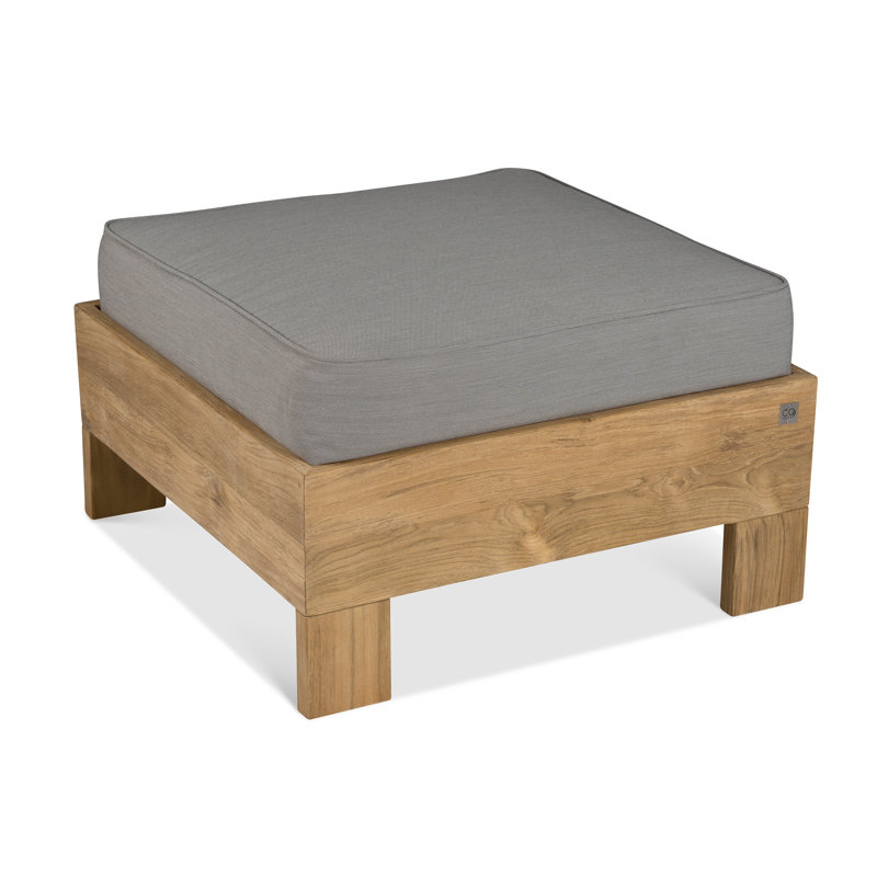 Repose-pieds d'extérieur en teck avec coussin Lowman, Fossile
