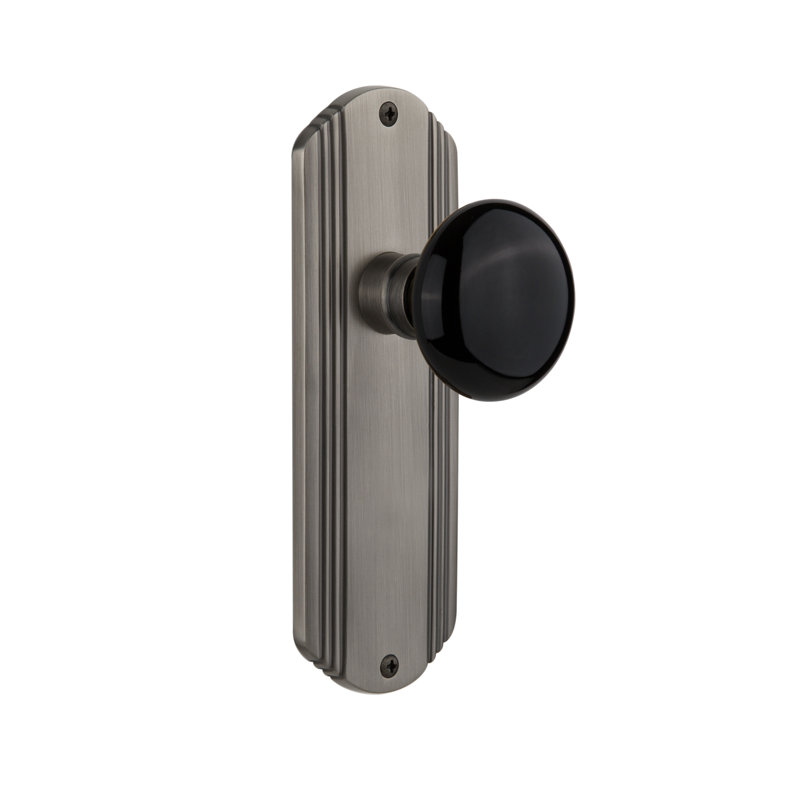 Deco Plate with Black Porcelain Door Knob, Antique Pewter, 2 3/8