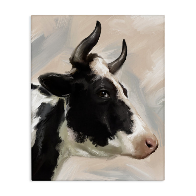 «Farm Cow with Horns», art mural sur toile par Matthew Piotrowicz, H 40 po x l 30 po