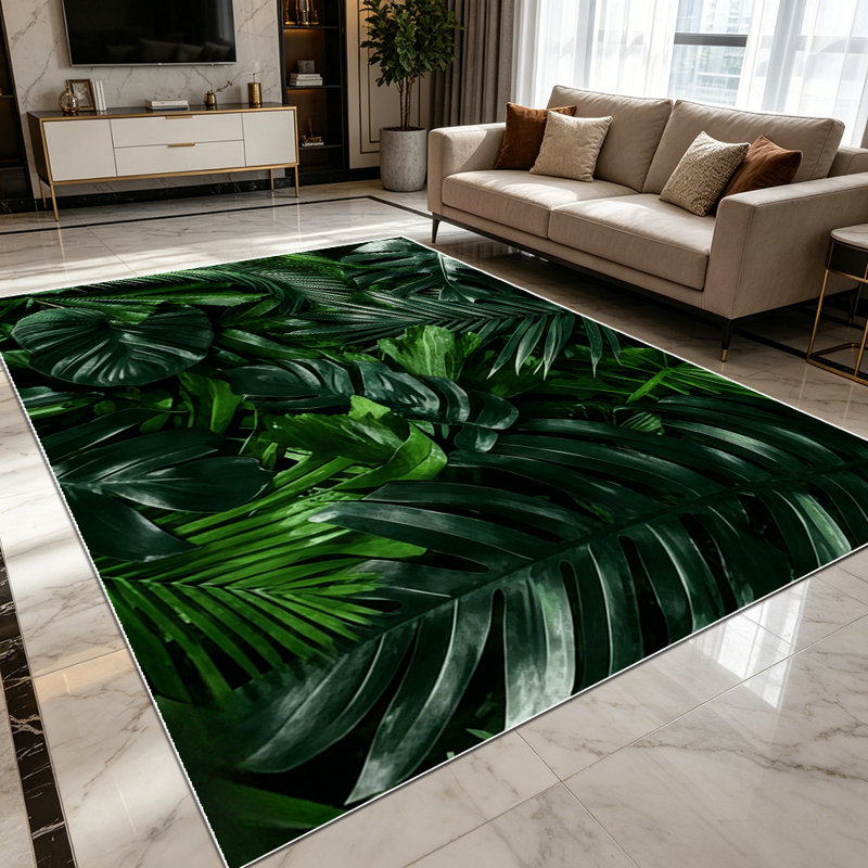 1PC Tropical Dark Green Monstera Palm Leaf Botanical area rugs for Living Room, Soft and Comfortable, Suitable for all seasons, easy-to-maintain, machine washable Indoor floor mat, Under Table Farmhouse suitable for Dining Table, Bedroom, Entryway,