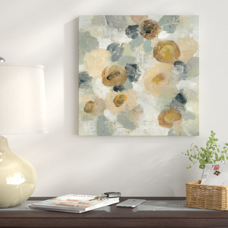 « neutral floral beige iii », reproduction d’art sur toile tendue, H 18 po x l 18 po x P 1,5 po