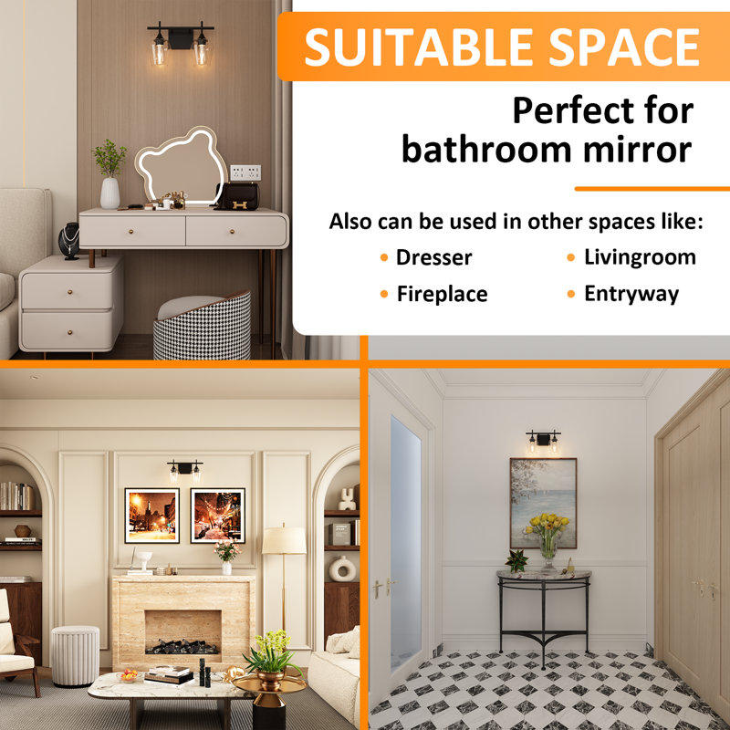 Éclairage pour meuble-lavabo à 2 lumières Coquelourde, Noir