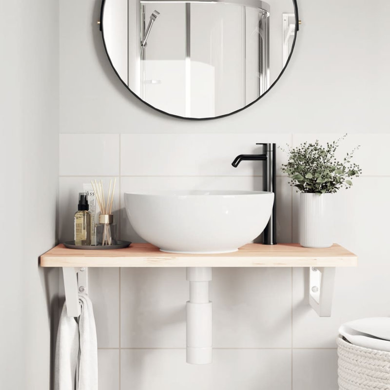  Shelf Brackets For Washbasin 2 Pcs White Trapezium Steel, White, 3cm H x 35cm W x 15cm D