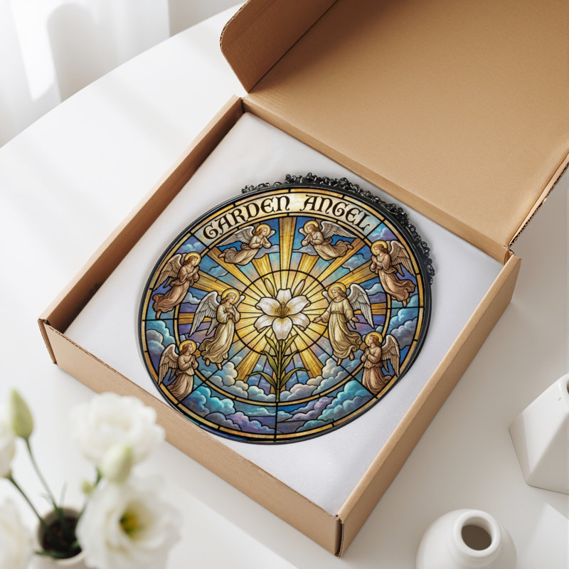 Panneau de vitrail 12 "H Garden Angel, H 12 po x l 12 po