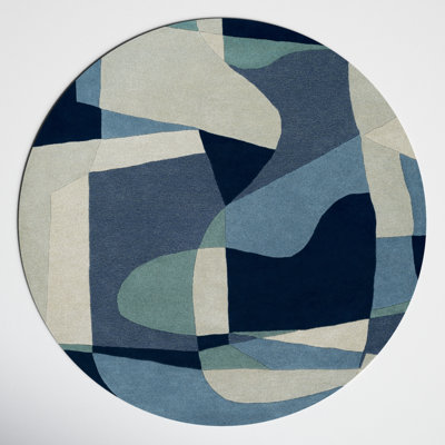 Gaye Teal Navy Beige Hand-Tufted Geometric Rug