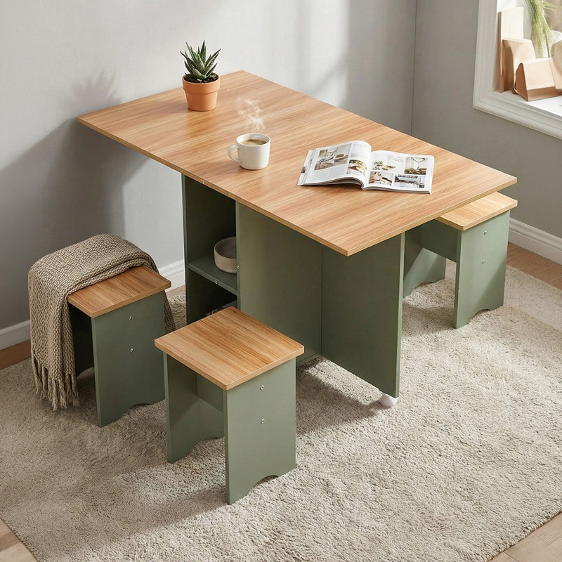 4 - Person Dining Set, Green, Green/Brown