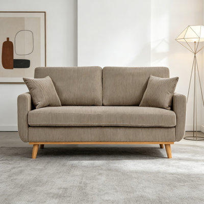 Brooklington 65" Corduroy Upholstered Loveseat Sofa with 2 Pillows  (Legs Tone May Vary)