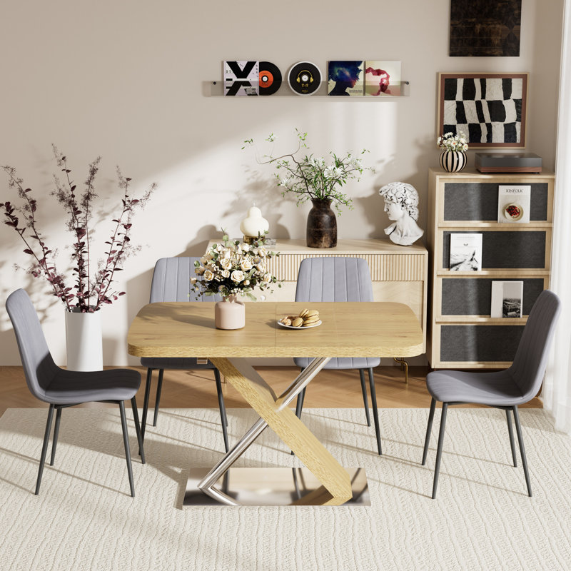 Rectangular Extendable Dining Table set, Natural, 5, Gray