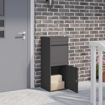 vidaXL Parcel Drop Box with Door Black 16.14 x 14.96 x 40.55 in Steel