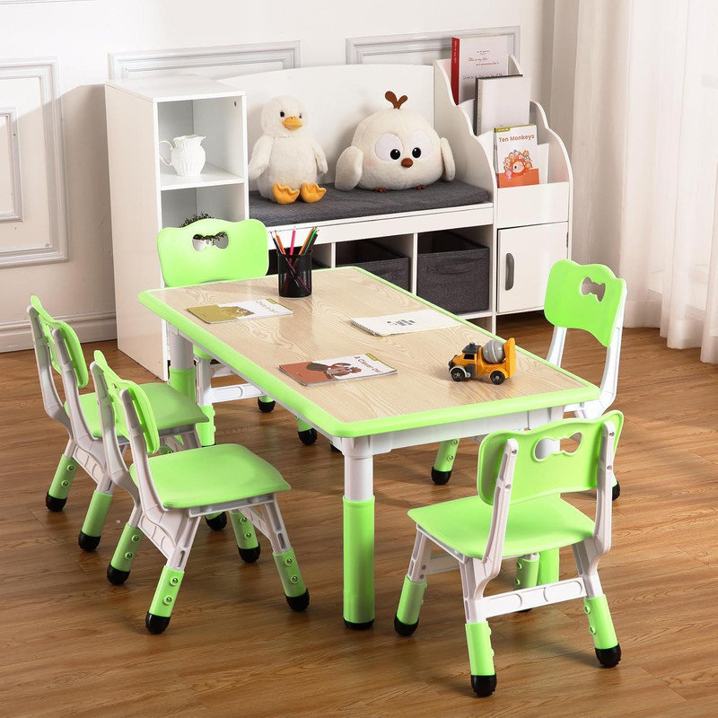 Ensemble de table et 6 chaises pour enfants à hauteur réglable, bureau multi-activités pour les enfants de 2 à 10 ans, capacité de 300 lb