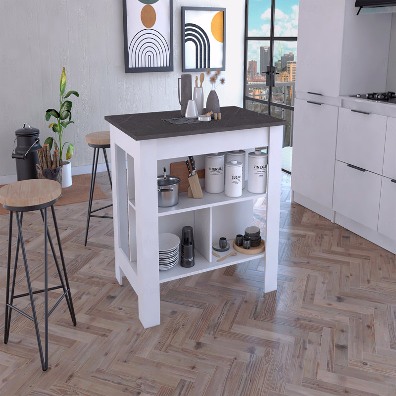 Kitchen Island, Four Legs, Three Shelves