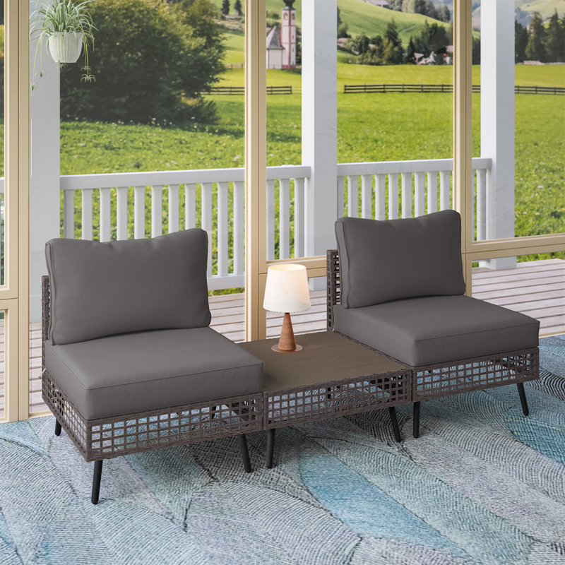 Ensemble de canapés d'extérieur sans accoudoirs 2 pièces avec table basse, Gris