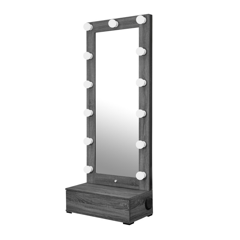 Lexi Grey Tall Mirror With Drawer And Speakers