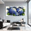 Peinture murale sur toile tendue, motif floral d'hortensias bleus et blancs, style aquarelle (paquet de 3)-1330428255