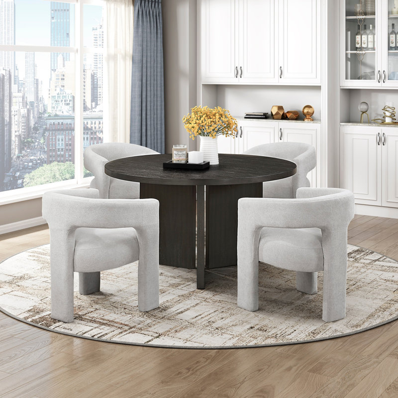 Ensemble de table et chaises de salle à manger 5 pièces Contemporary, Ébène / ébène, gris clair, Ébène, gris clair