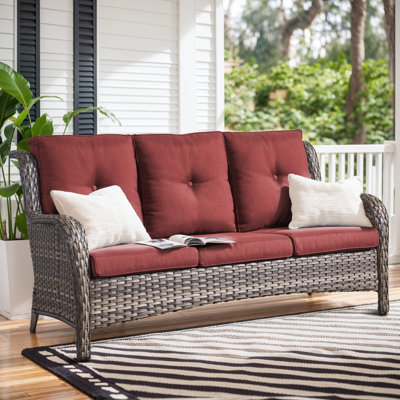 Wendye 3-Seat Outdoor Durable Sofa With Olefin Cushions, All-Weather PE Wicker