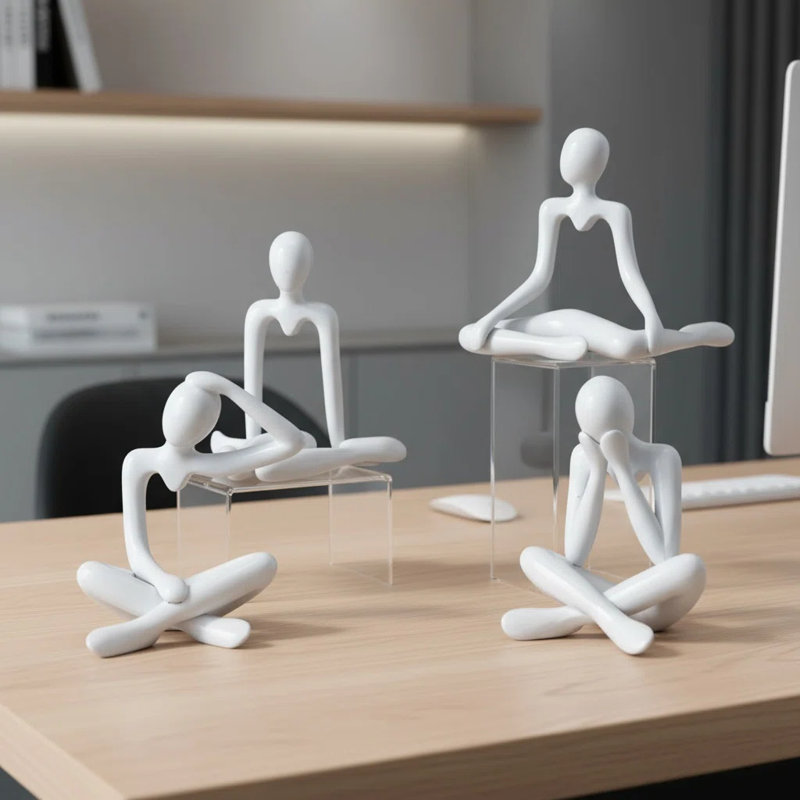 Ensemble de 4 ornements de table penseur en résine blanche pour la maison salon bureau étagère décor abstrait Art Sculpture Figurines de collection
