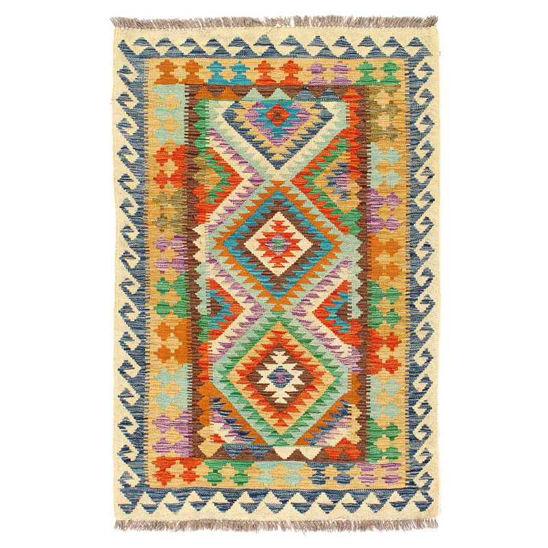 Tapis kilim réversible en laine tissée à plat sur laine 3 pi 4 po x 5 pi