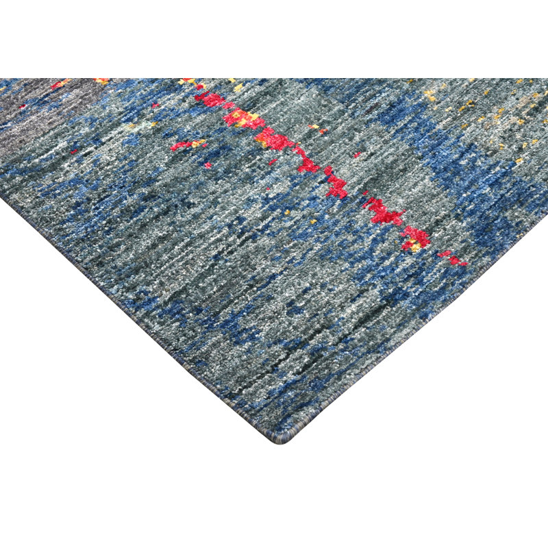 Hand-Knotted High-Quality Blue and Gray Area Rug