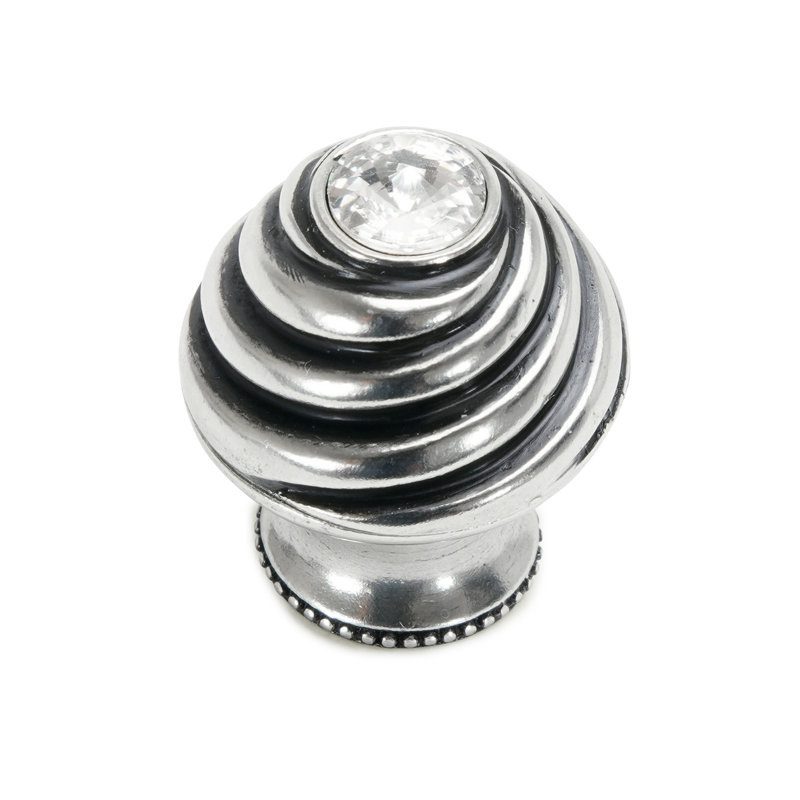 Caché knob with flared foot with Swarovski Clear Crystalsin Platinum, Silver