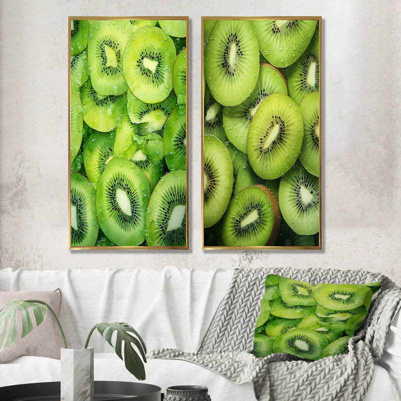 Kaléidoscope kiwi - fruits, ensemble de 2 reproductions d'art mural, Encadrement doré, H 40 po x l 41 po