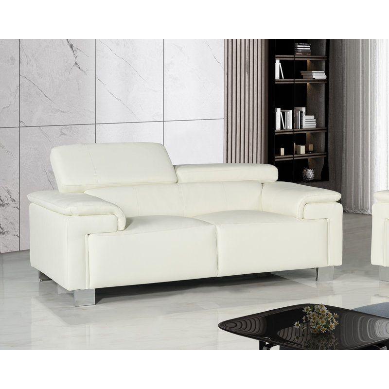 Chavely Genuine Leather Pillow Top Arm Sofa, White, 2