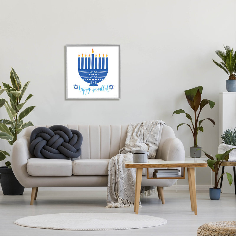 Joyeuse Hanoukka à motifs - bleu at-312, H 24 po x l 24 po x P 1,5 po, Estampe numérique Farmhouse