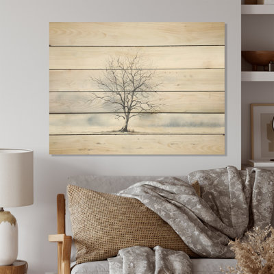 Winters Tree Minimalisme - Art mural en bois sur bois de pin naturel