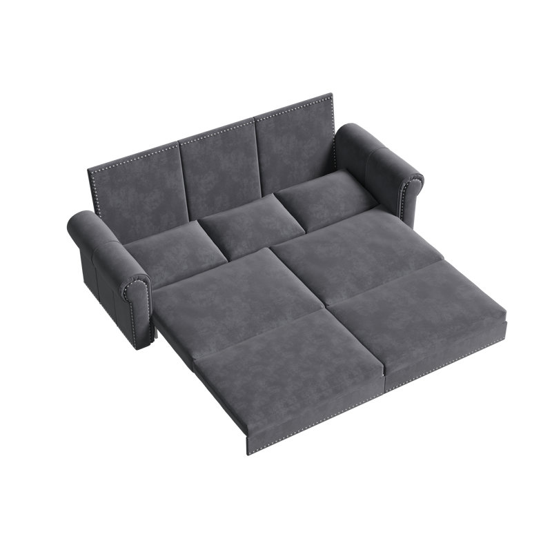 Chesterfield Sofa,Pull Out Sofa Bed,3-In-1 Velvet Convertible Sleeper Sofa With Nailhead Trim & Rolled Arm,Multi-Functional Sofa Bed For Living Room,Bedroom,Apartment,Office