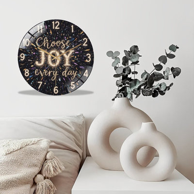 Horloge murale 12 po en verre trempé silencieux, horloge silencieuse «GoldJoyburstingConfetti», à piles (piles AA non incluses), décoration artistique pour la maison