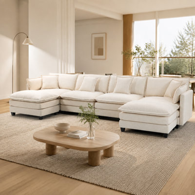 Modern 4seats with 2ottoman 149.61"Sectional Sofa with Waist Pillows,4-seat Upholstered Symmetrical Sofa Furniture,Sleeper Sofa Couch with Chaise Lounge for Living Room,Apartment