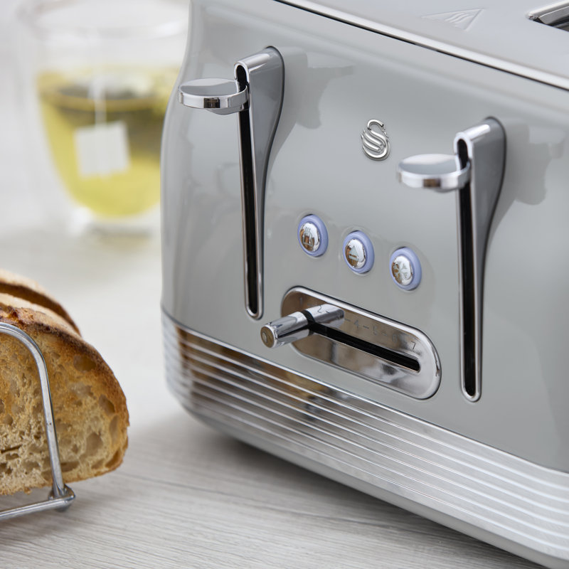 Swan Retro Kitchen Set, 1.7L Rapid Boil Traditional Kettle and 4 Slice Toaster, Non-Slip Feet, Grey