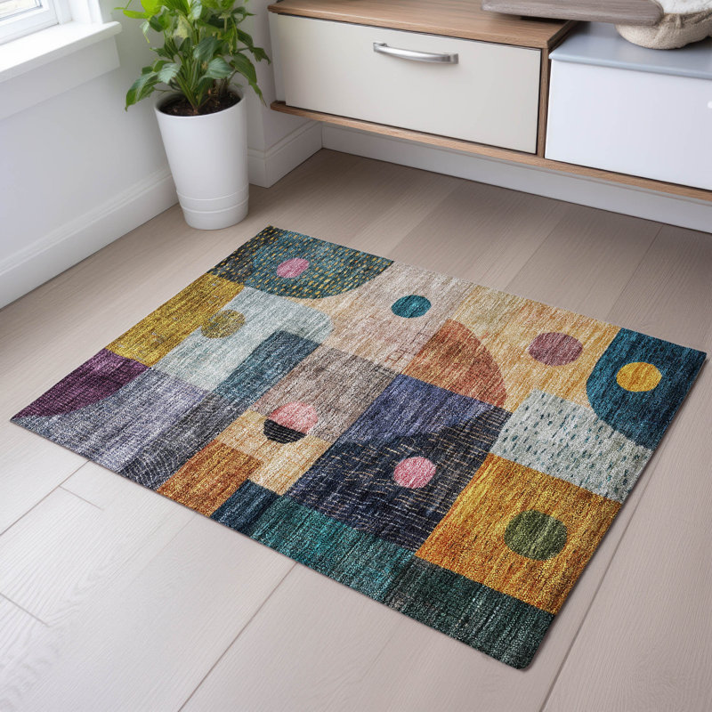 Tapis géométrique de qualité supérieure lavable à la machine Dilorenzo AMF1117, Rectangle 1 pi 8 po x 2 pi 6 po