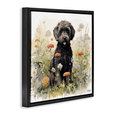 Black Terrier in Meadow Black Framed Floater Canvas Wall Art by Roozbeh Bahramali