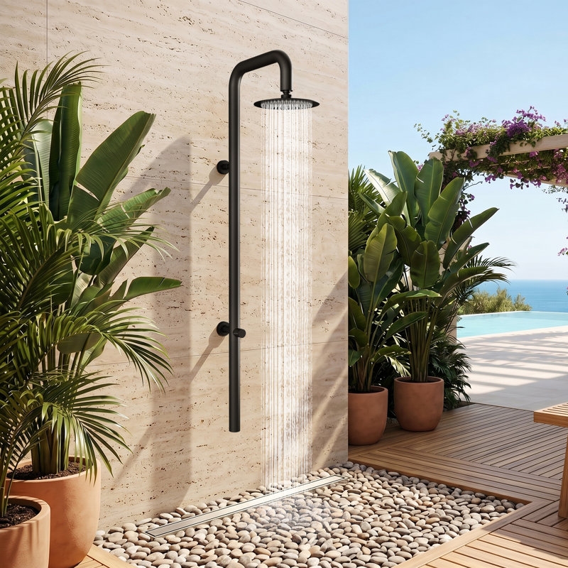 Douche d'extérieur 63 po H 63 po, Noir mat
