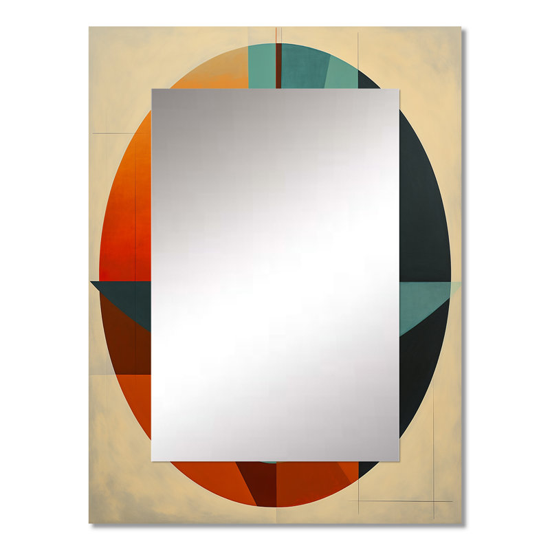 Odyssey Midcentury Retro Abstract Geometrics III - Midcentury Modern Large Wall Mirror, Modern Unique Mirror, Printed Metal Art