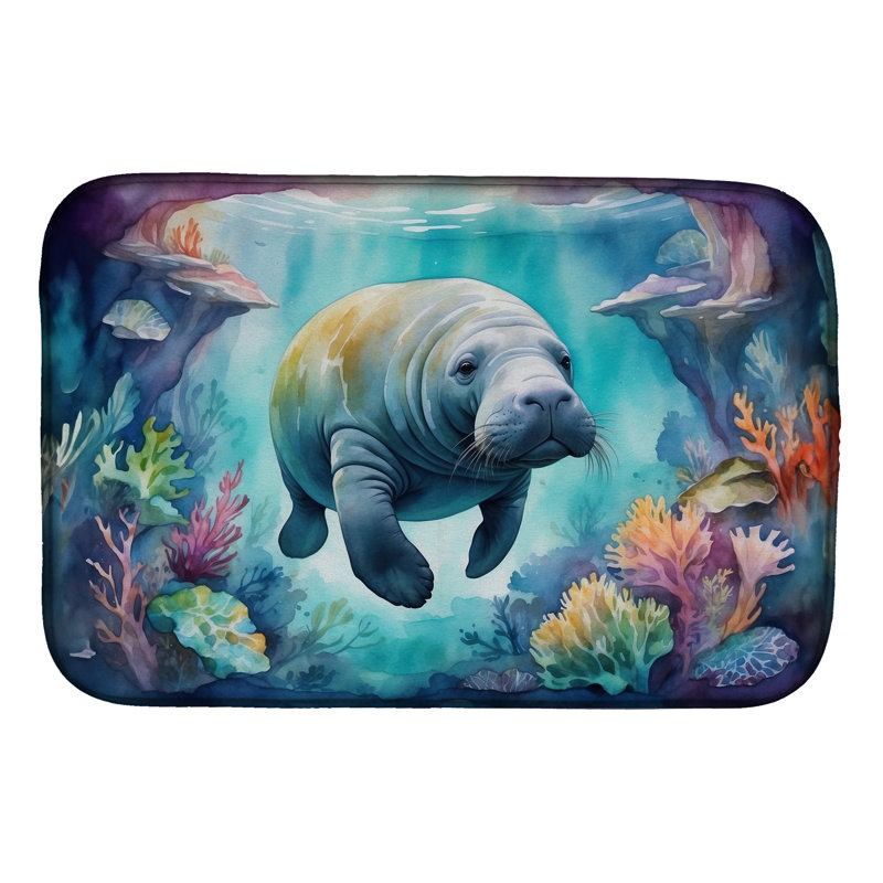 Manatee in a Dreamscape Dish Drying Mat