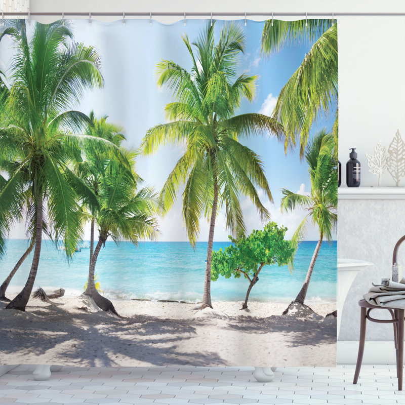 Ensemble de rideau de douche de plage + crochets, H 84 po x l 69 po