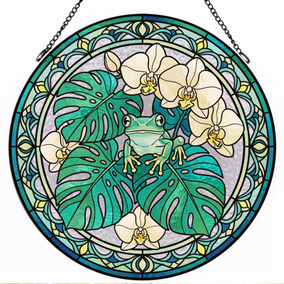 Tropical Frog Stained Glass Window Panel，7.8H