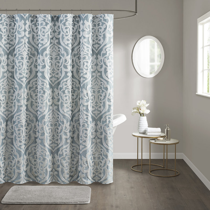 Rideau de douche jacquard, Aqua / argenté