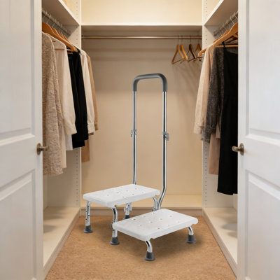 Tabouret à 2 marches avec rampe réglable pour personnes âgées et personnes âgées, escabeau de chevet robuste antidérapant d'une capacité de 450 lb avec assemblage sans outil pour les lits hauts, la cuisine et l'accès aux camions