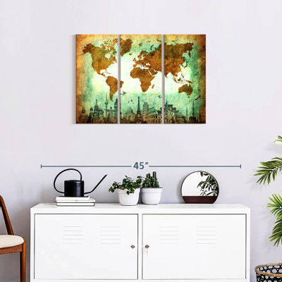 " Stained World Map " 3 Piece Art Set
