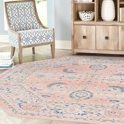 Tapis oriental rose poudre Exann