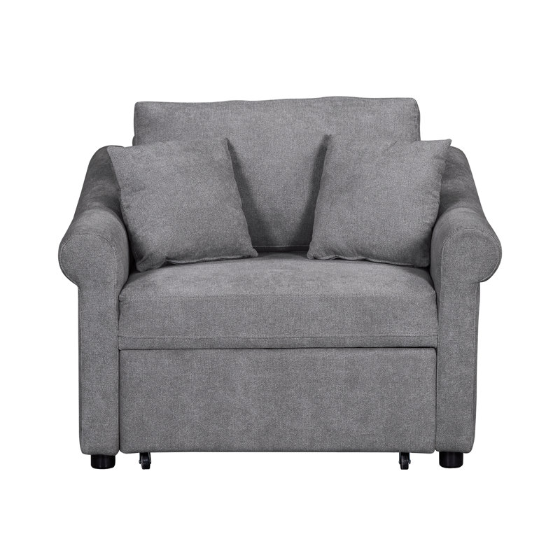 Praro Chenille 3-in-1 Convertible Sleeper Chair with Adjustable Backrest & Wheels, Dark Gray
