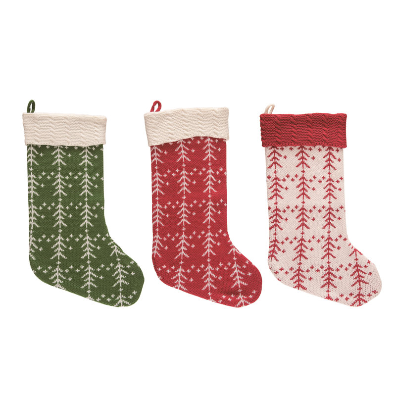  Polyester 19 in. Multicolor Christmas Plush Tree Pattern Stocking Set of 3