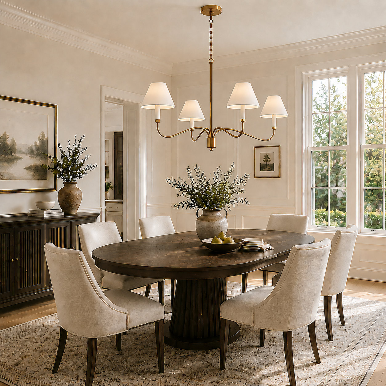 Iron 4-Light Chandelier, Polished Brass