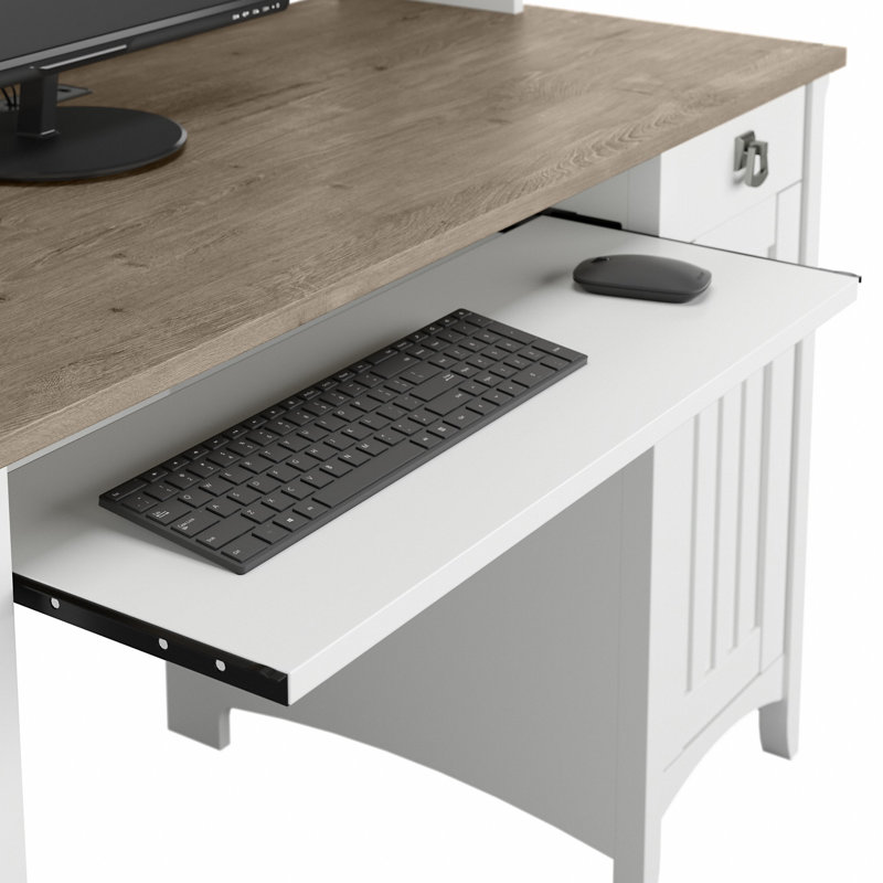 Khadesha 4 Piece Computer Desk Office Set, Shiplap Gray/Pure White